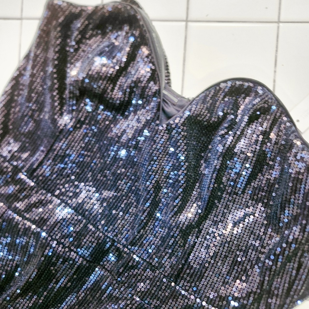 Navy Blue Sequin Strapless‎ Jumpsuit Sweetheart Neckline Wide Leg Party Event